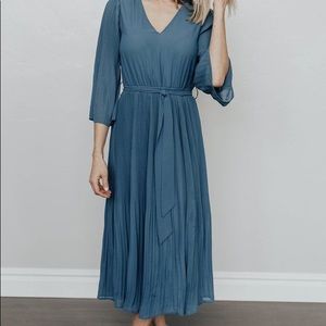 Baltic Born Blue Pleated Lana Midi Dress Size S